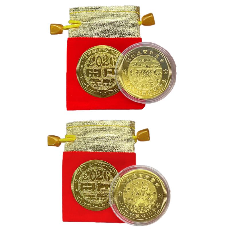 HOT 2Pc 2026 Year The Horse Imitation Commemorative Coin Paper Lucky Animal Pony Imitation Gold Foil Paper New Year Souvenir Gi
