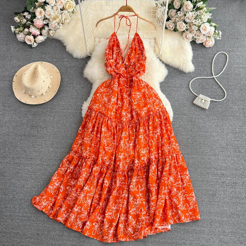 French Style First Date Open Back A- Line Beach Dress for Seaside Holiday