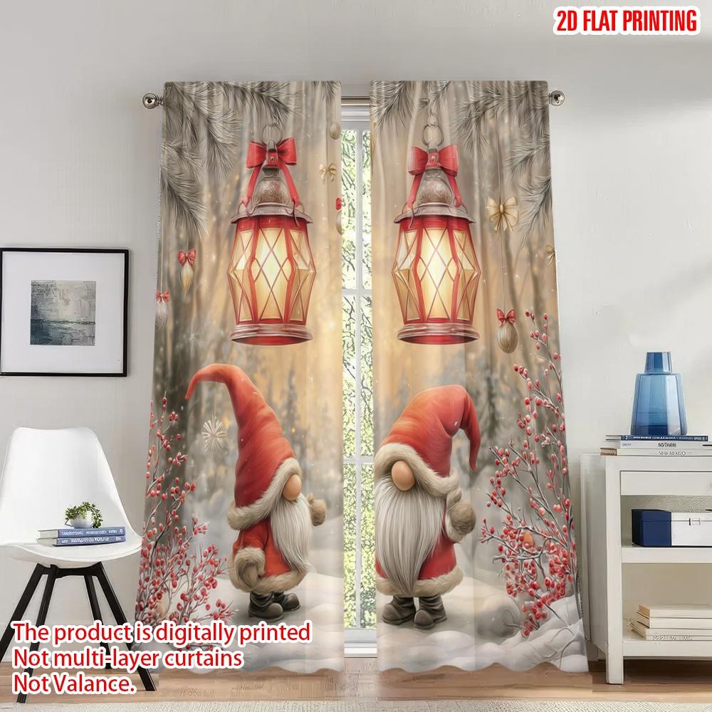 

Set Of 2 Flat Printing Happy Christmas Scene Curtains Gnomes Winter Forest Digital Printed Polyester Drapes Holiday Curtain Made W100*H70(CM)-Rod Pocket&1PCS
