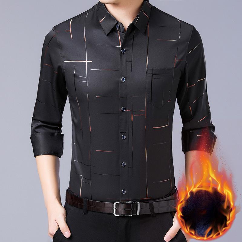 Camisa Cálida Bronceadora de Invierno para Hombre de Mediana Edad Engrosada de Terciopelo Casual Todo en Uno Camisa de Terciopelo Estilo Papá
