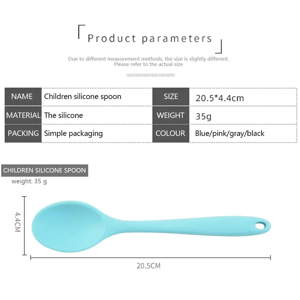 Food Grade Silicone Kitchen Utensils Accessories Solid Color 4 Color Long - Handled Soup Spoon for Kids Flatware