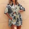 Flower 1116 Summer New Checked Pattern Short Sleeve Shirt Shorts Set