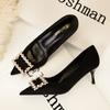 Fashion New 2025 Pointed Toe Buckle High Heels for Women Sexy Wedding Shoes Thin Stiletto Heel Dress Pumps with Pearl Detailing Size 41