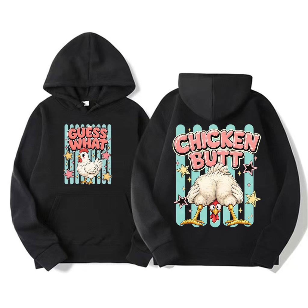 Guess What Chicken Butt Funny Cute Cartoon Hoodies Men Women Harajuku Vintage Fashion Sweatshirts Casual Cozy Long Sleeve Hooded