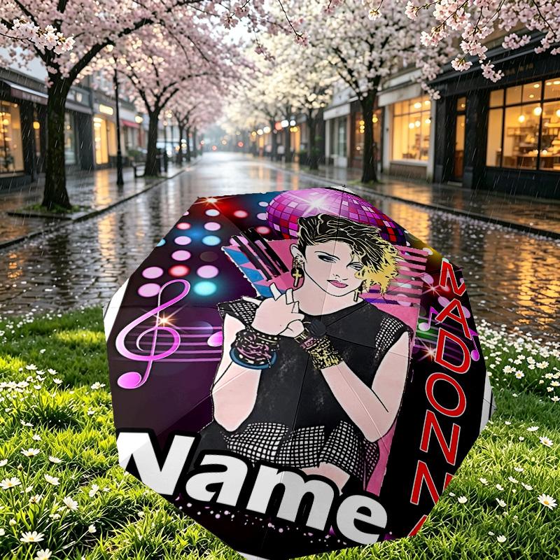 Custom Name Personalized Singer Print Umbrella, Auto Open Close, 8‑Rib Sturdy Frame, Commute Camping Hiking Use, Birthday Gift