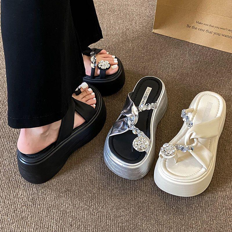 Thick-soled heightening cool slippers for women's summer wear, new muffin sets, toe-to-toe beach sandals