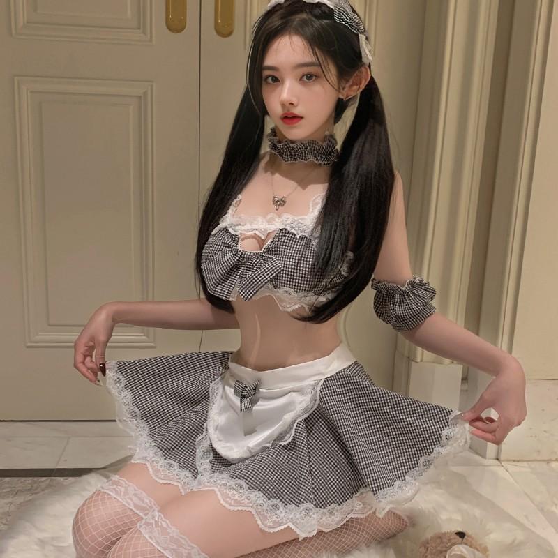 Maid COS Uniform Small Chest Free Pajamas Hot Sexy Pure Desire Wind Robe Nightclub Sex Suit