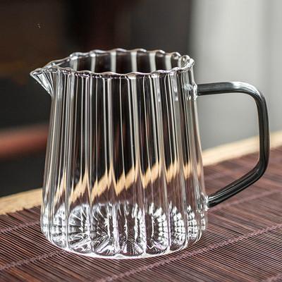 410ml 575ml Stripe Heat Resistant Glass Fair Cup Tea Pitcher Kungfu Tea Set Accessories Chahai Milk Glass Pitcher Coffee Pot