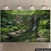 2D Serene Jungle Pond Waterfall with Mossy Rocks Backdrop Photo Background