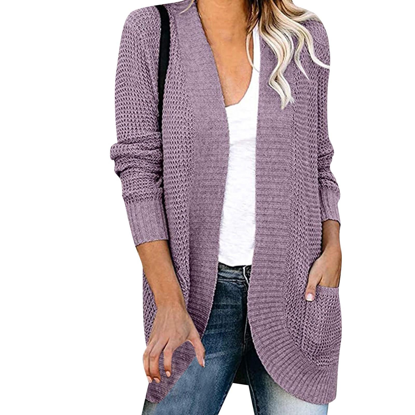 

Женский повседневный свободный однотонный кардиган с длинными рукавами и большим карманом, свитер, кардиган, пальто XXL фиолетовый