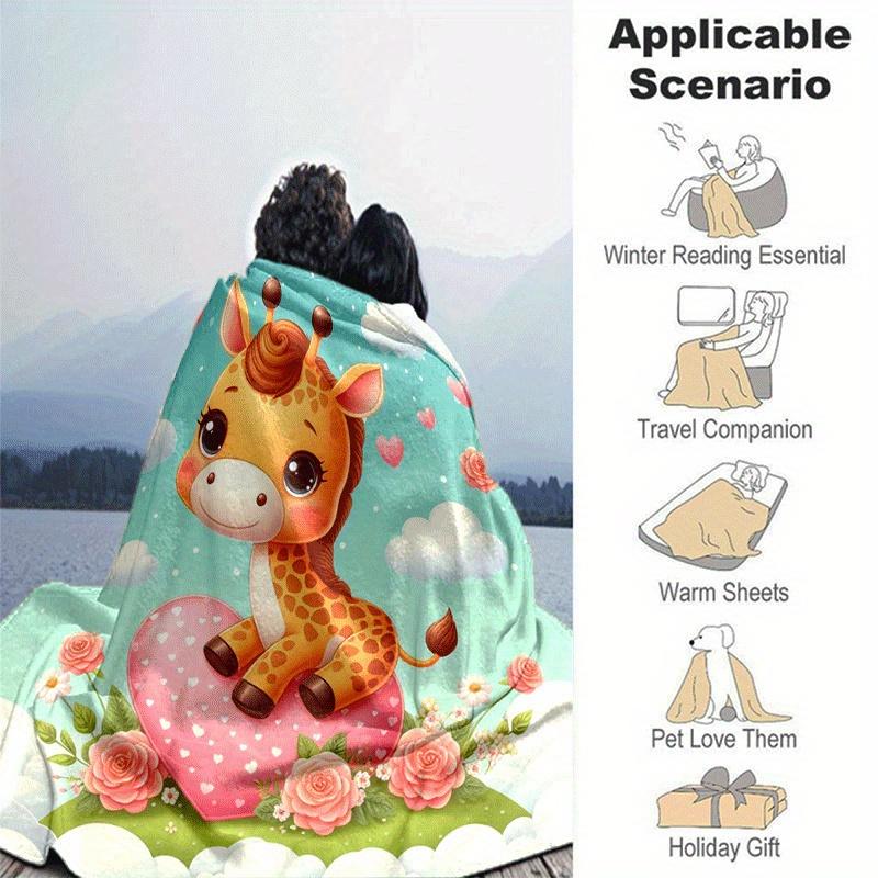 1pc Cute Animals Printing Lightweight Flannel Blanket, Comfortable and Warm Blanket, for Camping Sofa Bed and Couch Office, in All Seasons