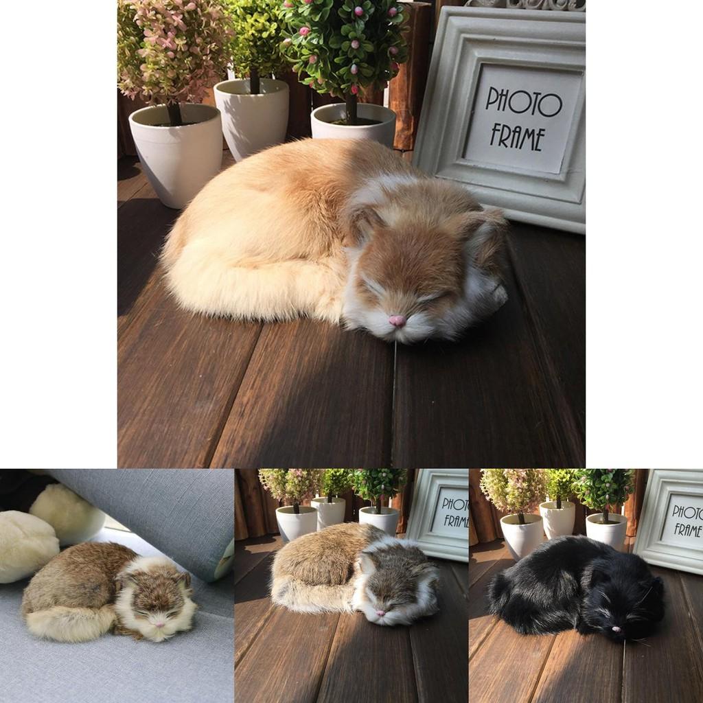 Animal Plush Cat Model With Faux Fur For Home Decor And Photography Props