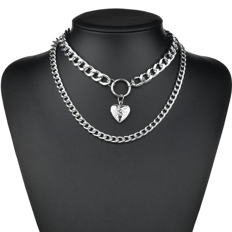 Cute Simple Chain Link Lock Necklace Pendant Women Silver Color Fashion Goth Jewelry Party Punk Maxi Collier Long Necklace Gift