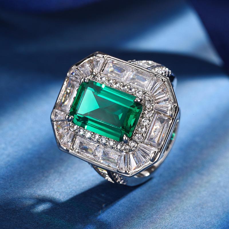 Jewelry Copper Bottom Gold-Plated Simulation Color Treasure Corundum Square Diamond 8 * 12 Temperament Ring Set Women