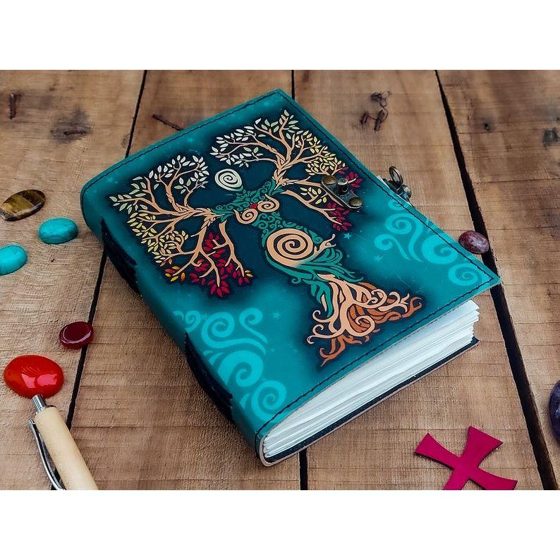 

Пустой журнал Книга Теней с застежкой-замком, кожаный дневник ручной работы, напечатанная молитва Матери-Земле, языческий колдовской блокнот 7 x 5 in