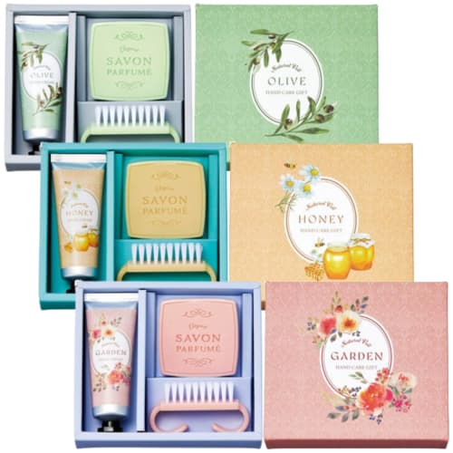 Marutatsu Labelle Hand Care Gift Set (3-Piece Set + Message Card) - Garden Olive & Honey. Small Gifts, Handkerchiefs, Popular Gifts for Women, Birthda