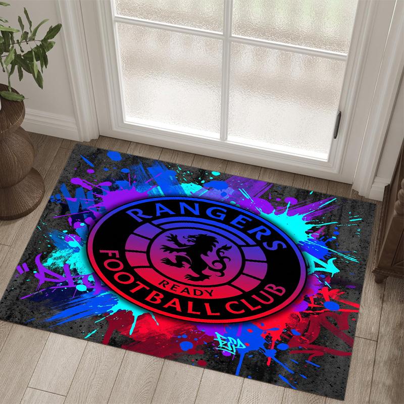 Rangers FC Design Crystal Velvet Carpet Cozy Non?Slip Printed Rug For Bedroom Living Room Entrance