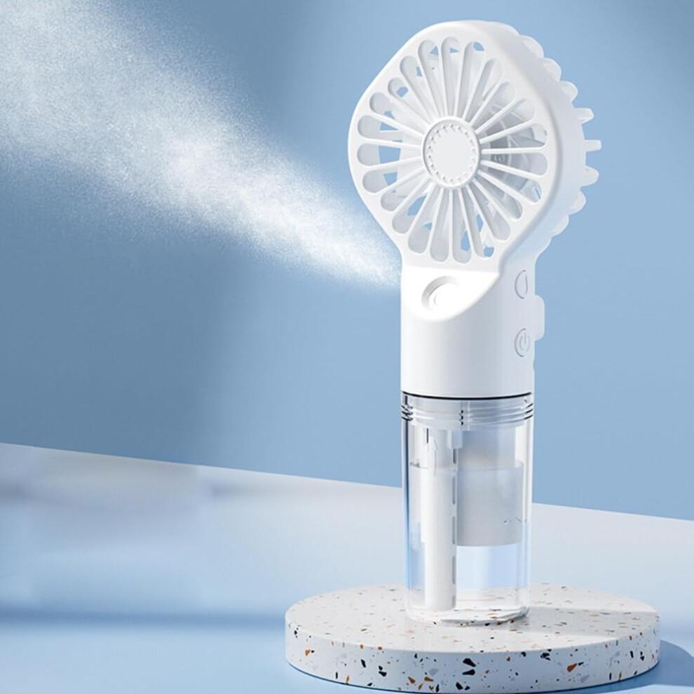 Portable Handheld Fan with Mist Spray Cooling, Rechargeable USB Pocket Size, White, Set of 2