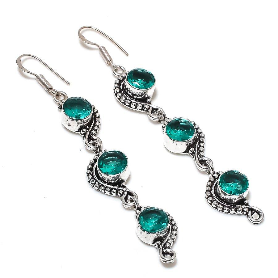 Natural Blue Tourmaline Gemstone 925 Sterling Silver Jewelry Earring 3.15 AE-12507