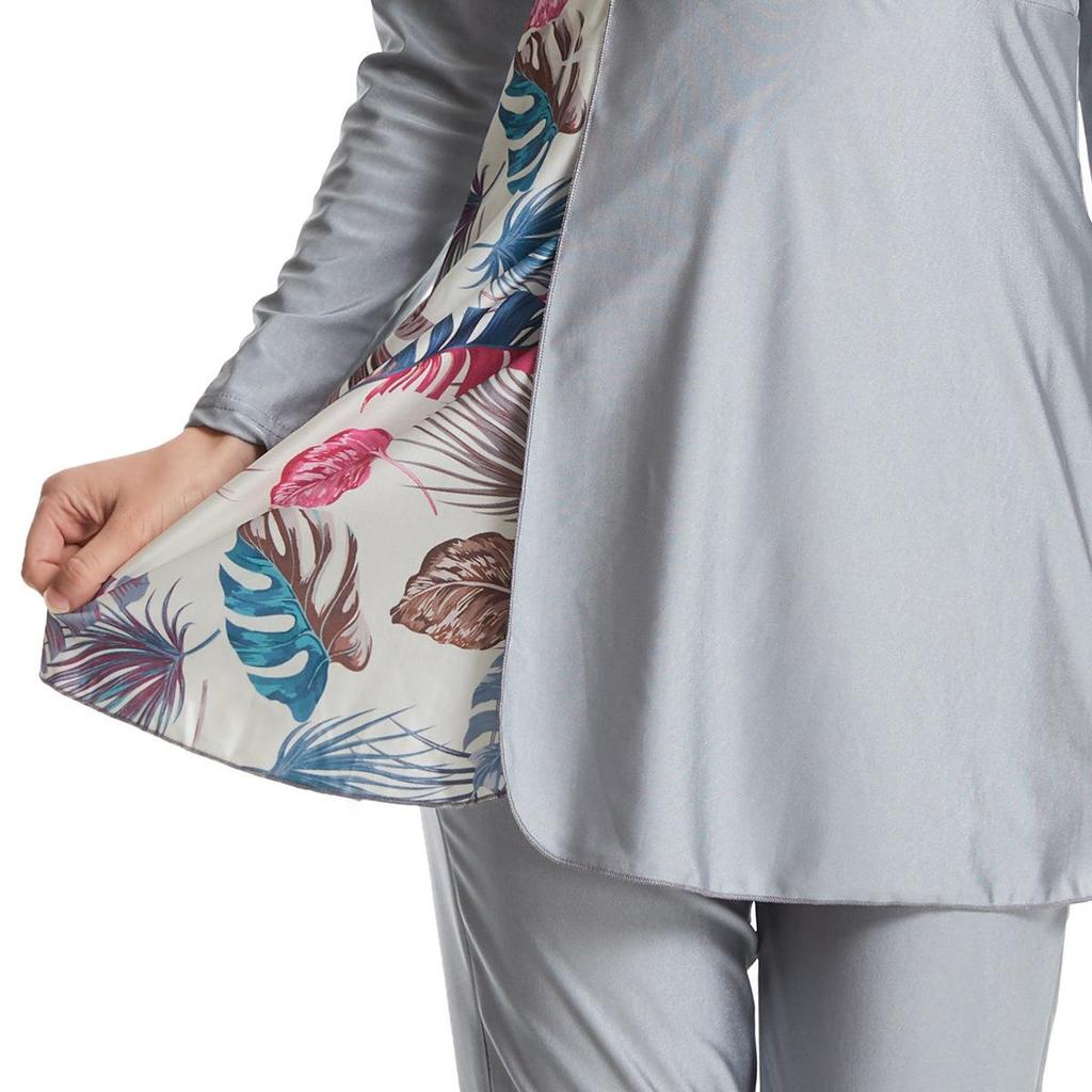 Women Printing Swimwear Muslim Bathing Suit with Cap Long Sleeve Swimsuit Full Coverage Swimming Suit 3 Pieces Sun Protection