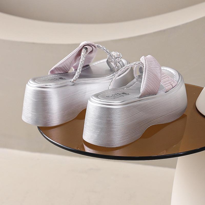 Fashion 9cm Summer High Platform Women Sandals Wedges Bling rhinestone Shoes Outside Chunky Sandals Beach Flip-Flops Casual Slides Woman