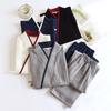 Spring and Autumn Thin Men's Kimono Robes with Long Trousres Cotton Color Matching Pajamas Plus Size Home Pyjamas Set