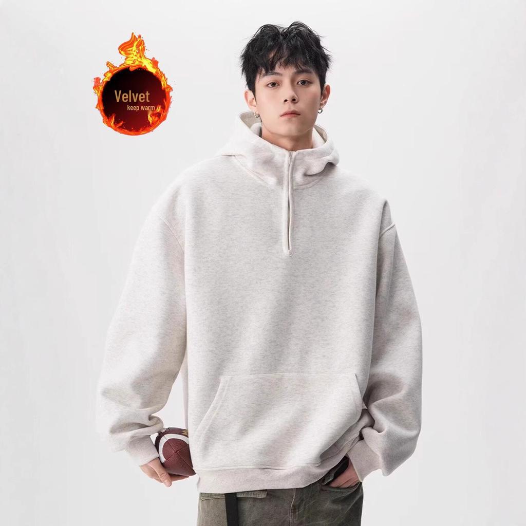 Unisex Heavyweight Half-Zip Hoodie: Trendy High-Street Design for Autumn/Winter