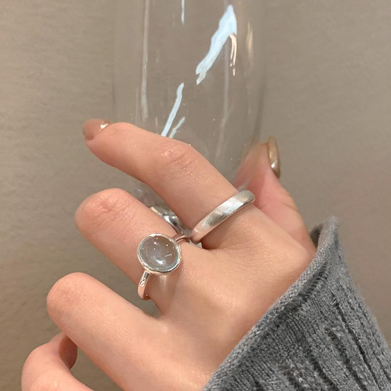 Ice Blue Glass Silver Open Ring: Elegant, Edgy & Stylish