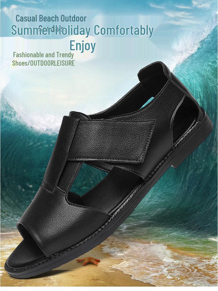Men's 2024 Open-Toe Roman Sandals: Trendy, Breathable Cowhide Beach Shoes