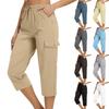 Damen locker sitzende High-Waist Wanderhose mit elastischem Bund, leicht, mit zwei Taschen, lässige Capri-Hose für Outdoor-Aktivitäten