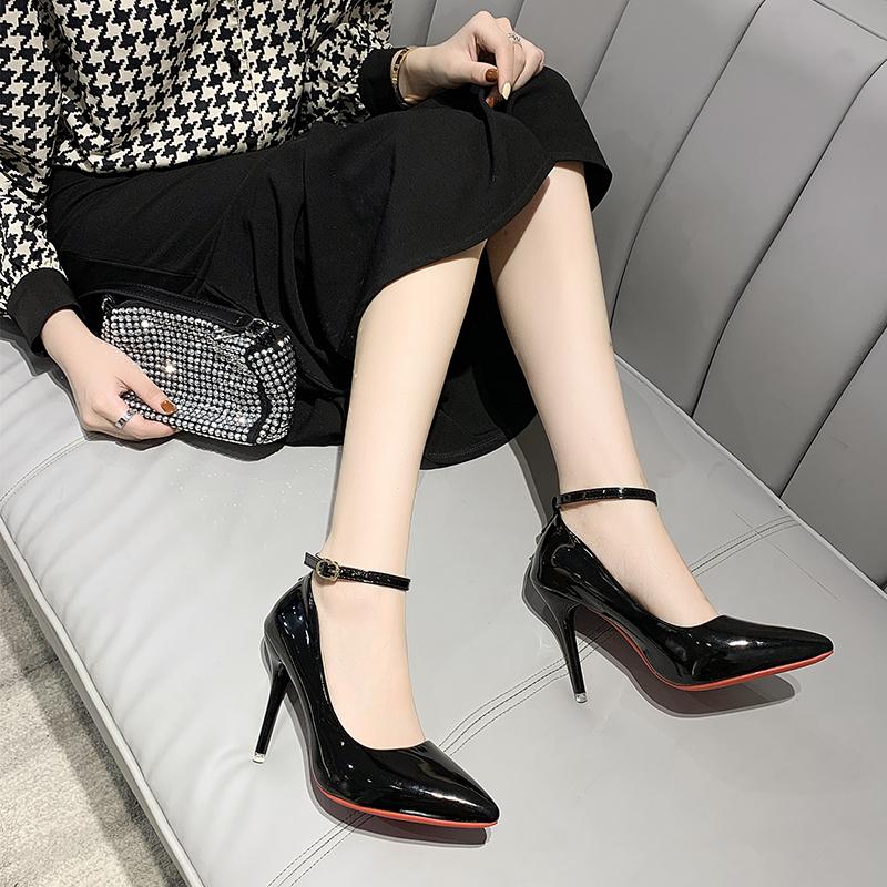 Fashion Aphixta Blcak Shoes Woman 10cm High Heel Pumps Buckle Thin Heels Women Shoes Wedding Party Sexy E Shoes Shoes Big Szie 45