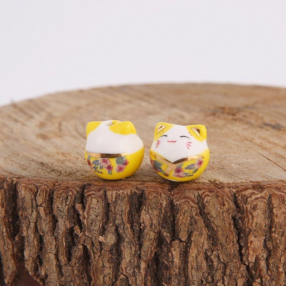 Cat Maneki-neko Beads Kitty Fortune Cat Loose Spacer Beads Pretty Plutus Cat Beads  Pendant