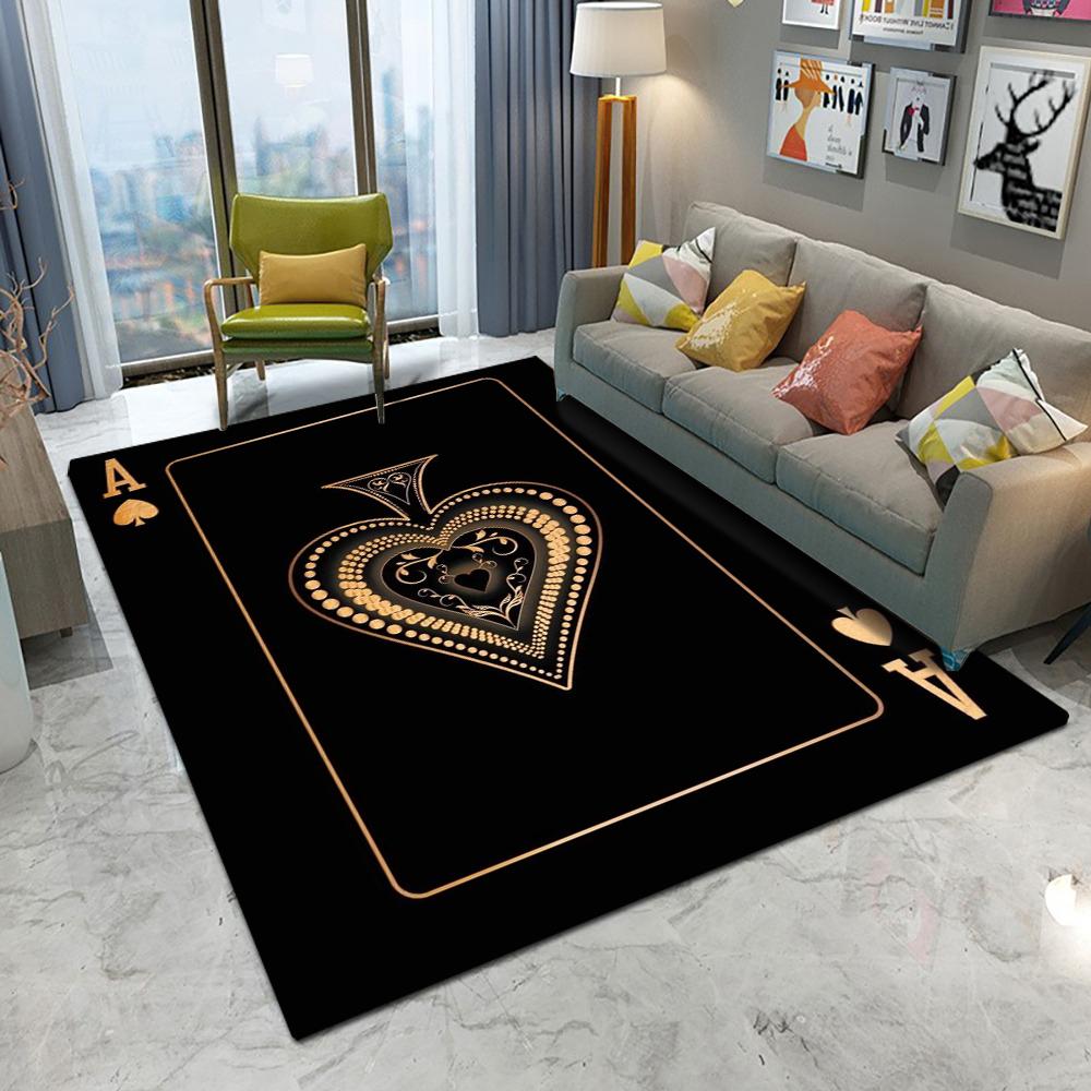 

Poker Ace Pattern Area Rug Black Gold Spade Design Playing Card Carpet Soft Non-Slip Living Room Floor Mat Luxury Home Decor Rug 50x80cm
