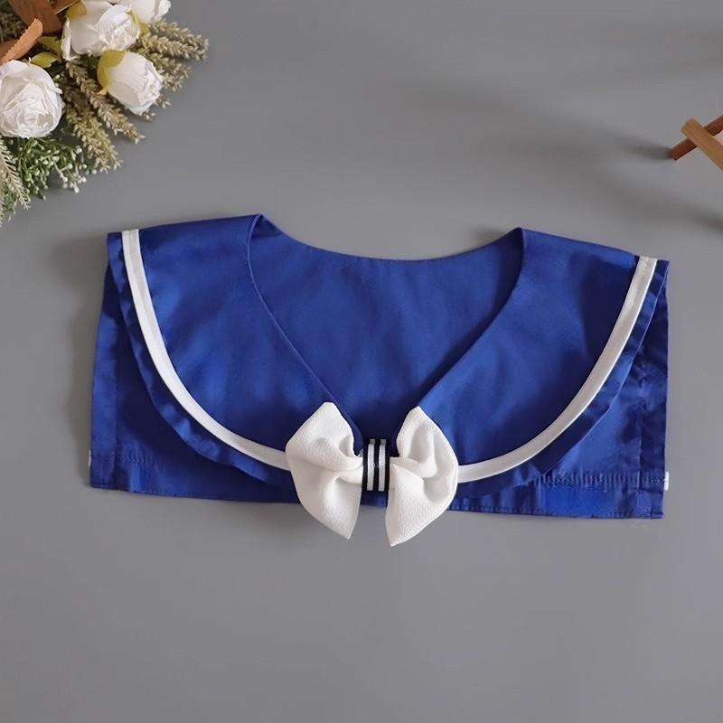 Womens Sweet Front Bowtie Navy Style Shawl Fake Collar Girls Detachable Blouses Top False Collar Woman Decorative Scarf Wrap