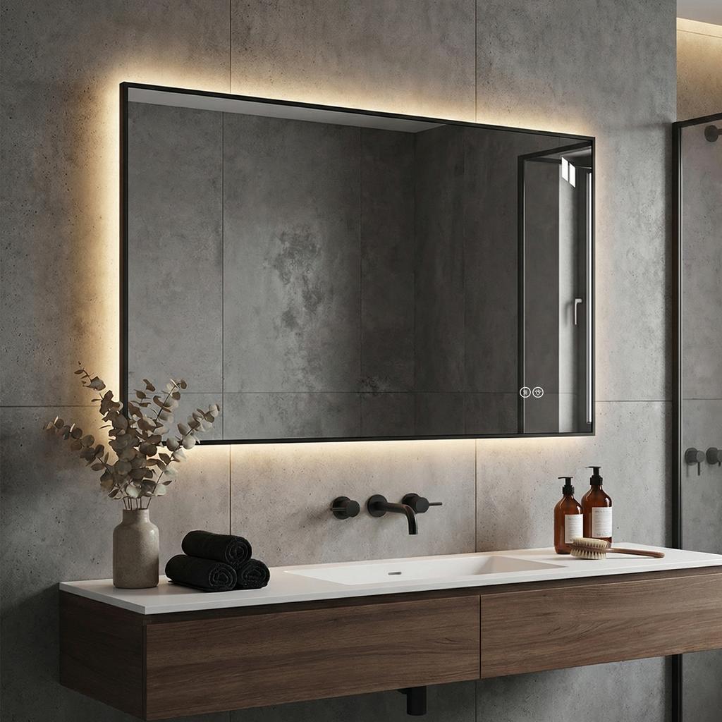 LED Bathroom Mirror 50x70 Cm with Aluminum Frame, Backlit, Anti-fog, 3 Light Colors, Continuously Dimmable, Memory Function, 5 Mm Copper-free Silver