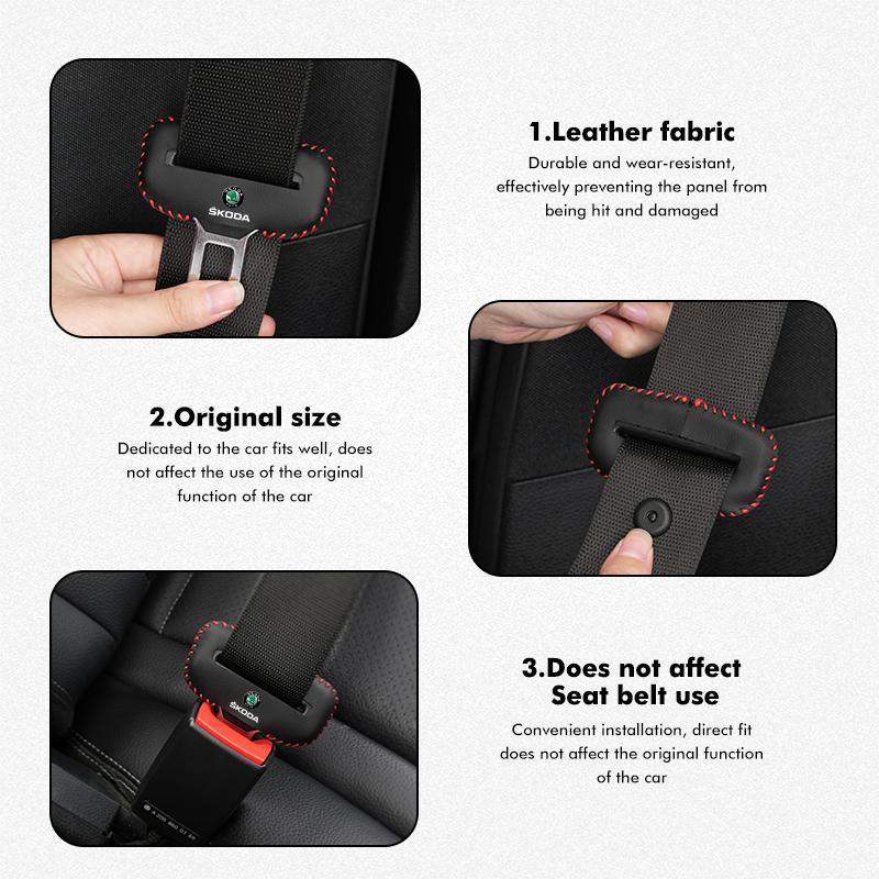 cqmes7 For Skoda PU Leather Car Seat Belt Buckle Clip Cover Protector Anti-Scratch Case Kodiaq Fabia Kamiq Karoq Octavia 2 3 Rapid