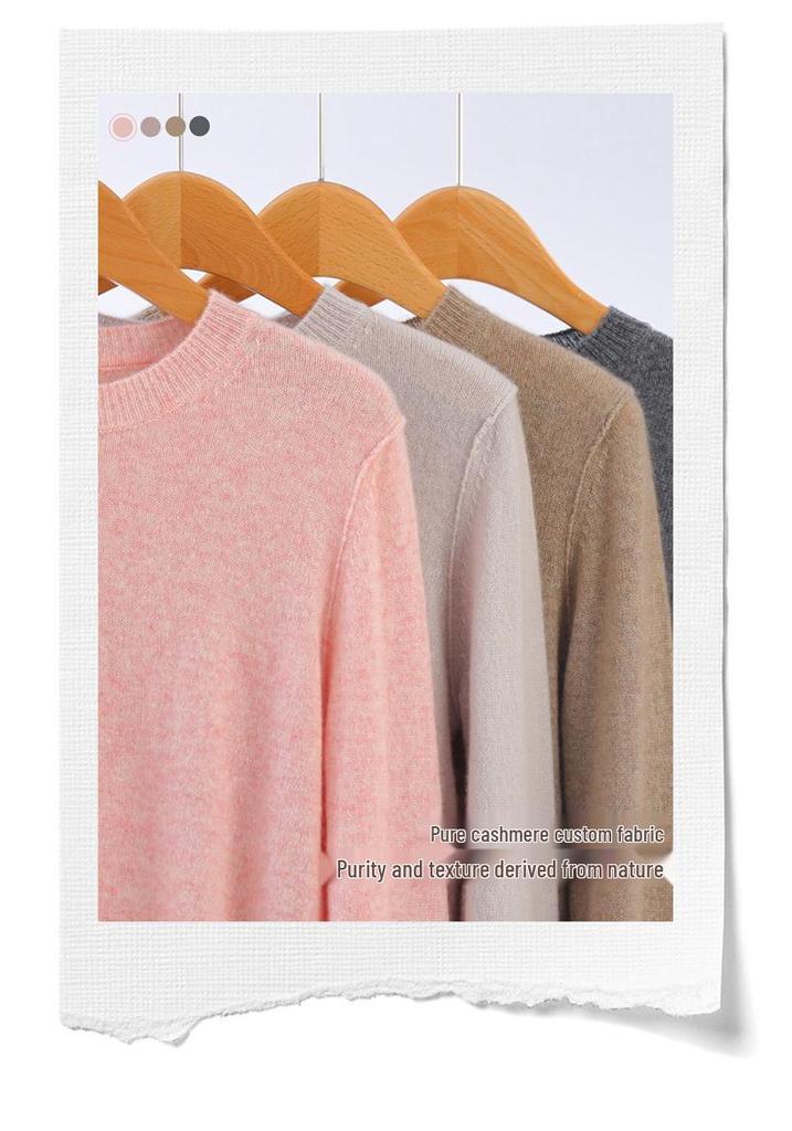 Women's Pure Cashmere Knit Pullover - Simple, Versatile Solid Color, Round Neck, Soft and Slimming Base Layer.