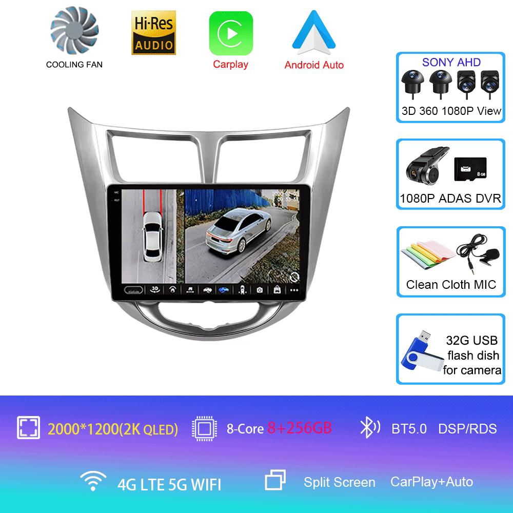 Android14 Carplay Auto For Hyundai Solaris Verna Accent 1 2010 2011 2012 2013 -2016 Multimedia Player Car Radio DSP Stereo 2 Din