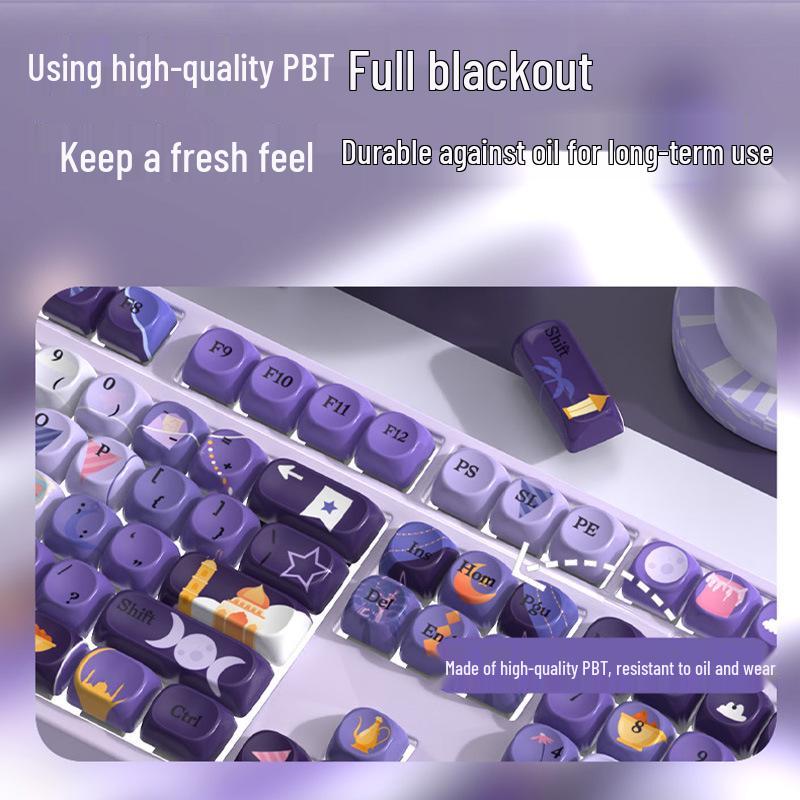 Moa Customized Purple Cute Round PBT Keycaps for Mechanical Keyboards