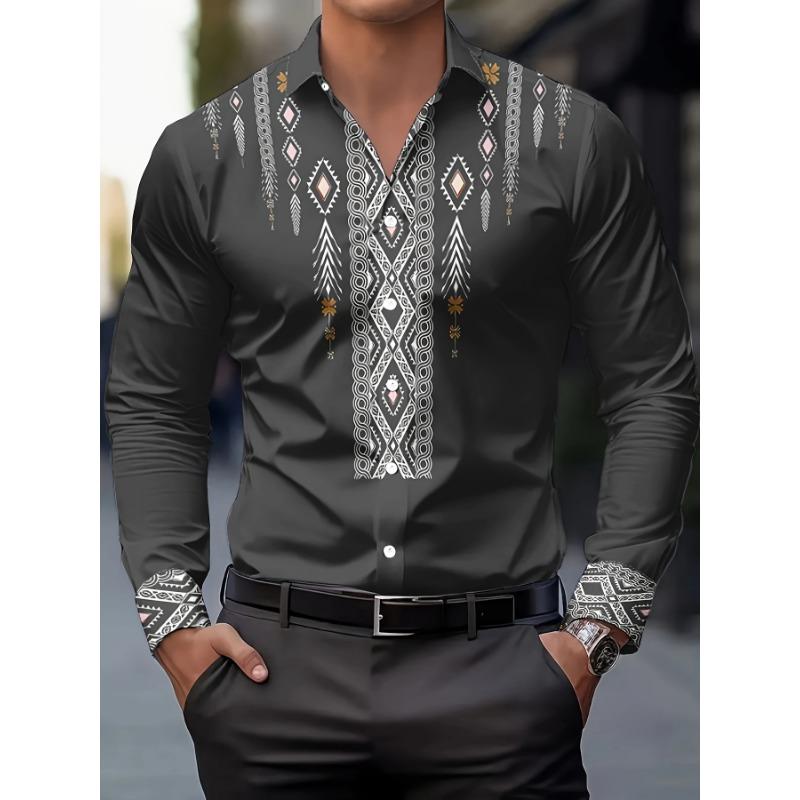 Camicia da Uomo con Stampa Floreale, Casual Traspirante con Collo a Revers e Bottoni, Manica Lunga per la Primavera, Abbigliamento da Uomo, Camicia Formale da Uomo
