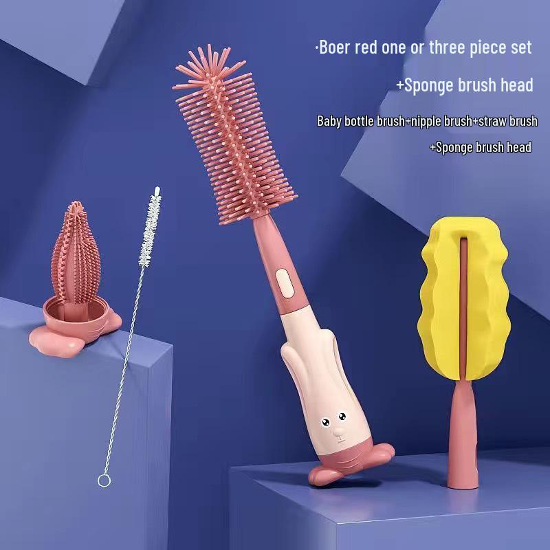 Rotating Silicone Baby Bottle, Nipple, & Straw Cleaning Brush Set