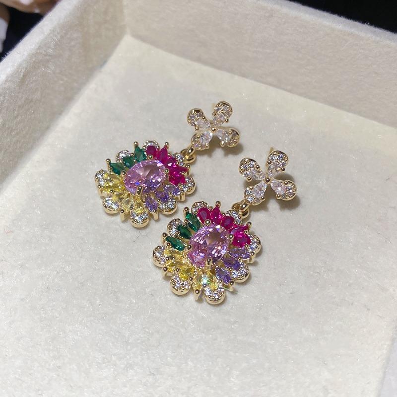 Luxury Banquet Court Style Zircon Flower Necklace Bracelet Earrings Retro Jewelry Set Light Luxury Jewelry Women