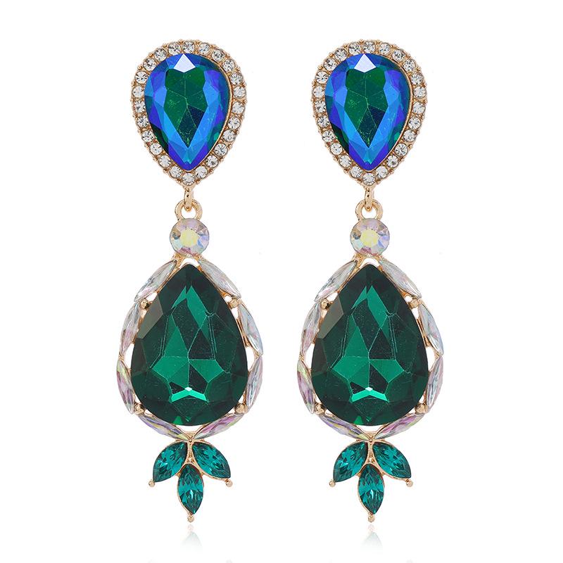 European & American Trendy Earring Drops with Colorful Rhinestones, Candy Colors, Tassels, and Geometric Alloy Design