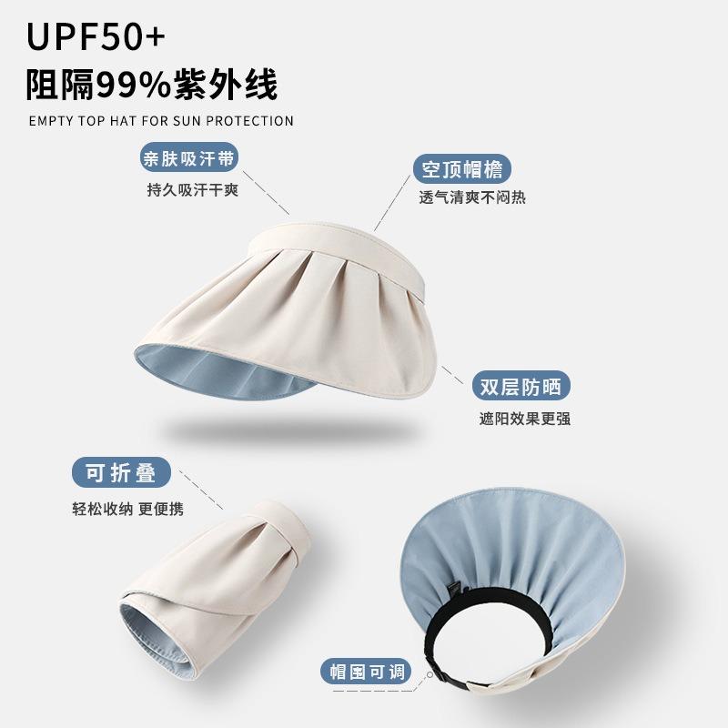 Sunscreen hat women's summer UV protection empty top sun hat UV storage headband shell hat face cover sun hat
