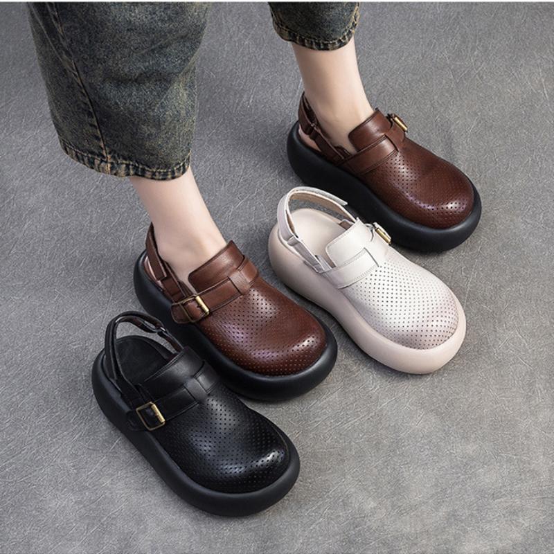 Johnature Retro-Sandalen mit runder Zehenpartie, atmungsaktiv, dicke Sohle, lässig, vielseitig, flache Plateauschuhe für Damen