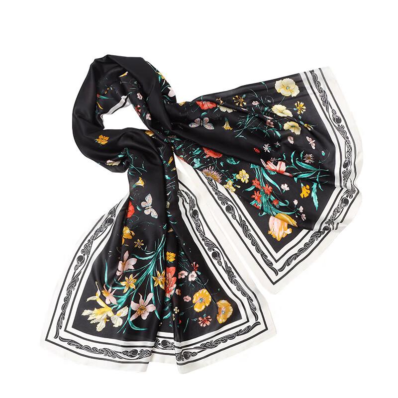 Aisiyalan Floral Silk Satin Long Scarf