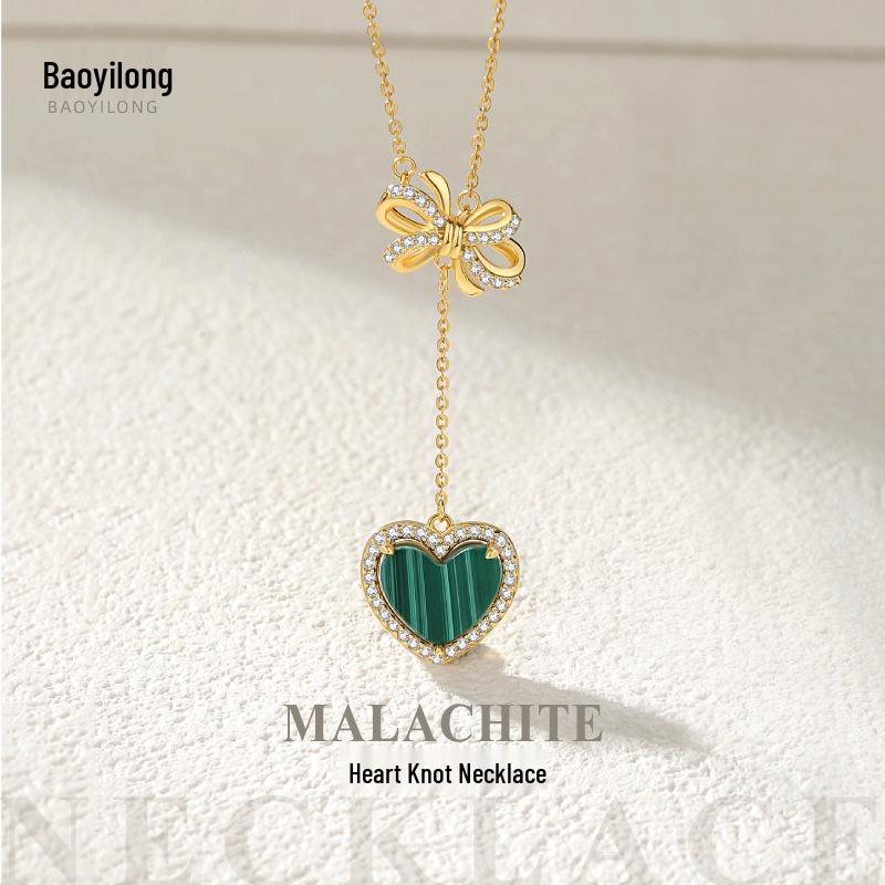 

Bao Yi Long S925 Silver Malachite Heart Knot Necklace for Women 925 Silver
