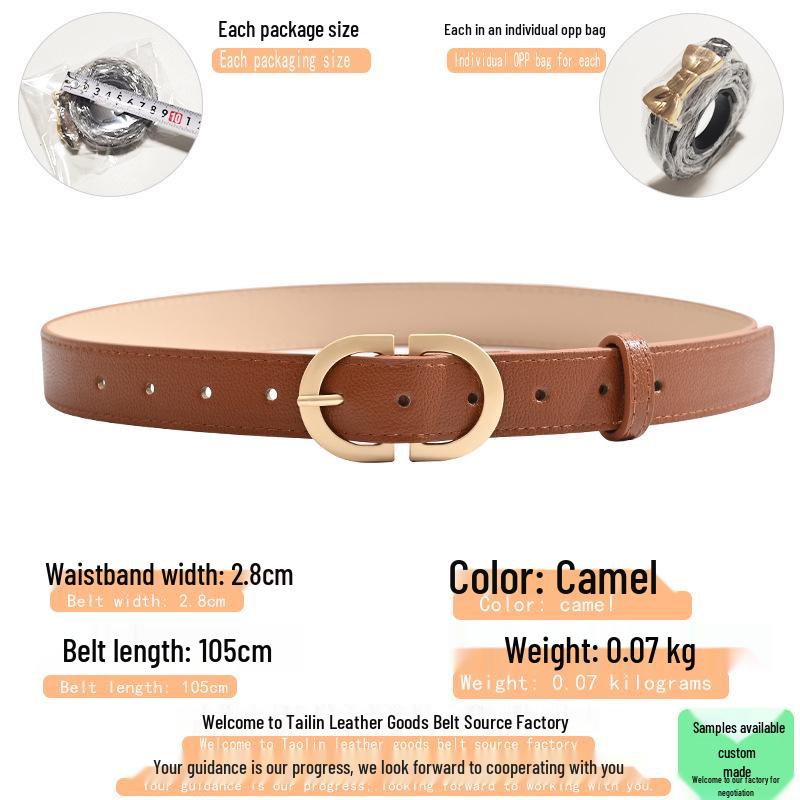 Dámský jednoduchý všestranný kožený pásek s kovovou přezkou—Korejský ležérní styl Pásek na džíny