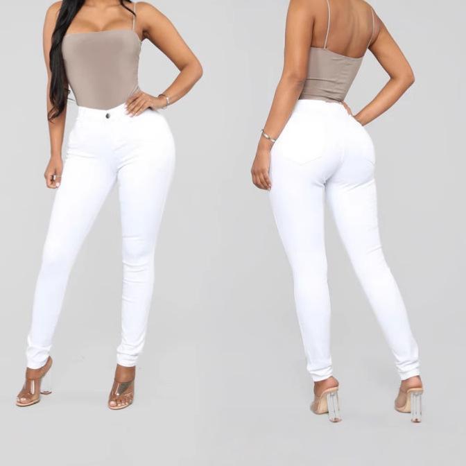 Damen High Waist Jeanshosen Jeans Stretch Bleistift Denimhosen Einfarbig Slim Skinny Lange Hosen