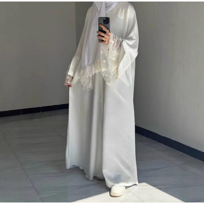 

Middle East Dubai New Fashion Patchwork Lace Robe Dress Splicing Lace Robe Dress White S